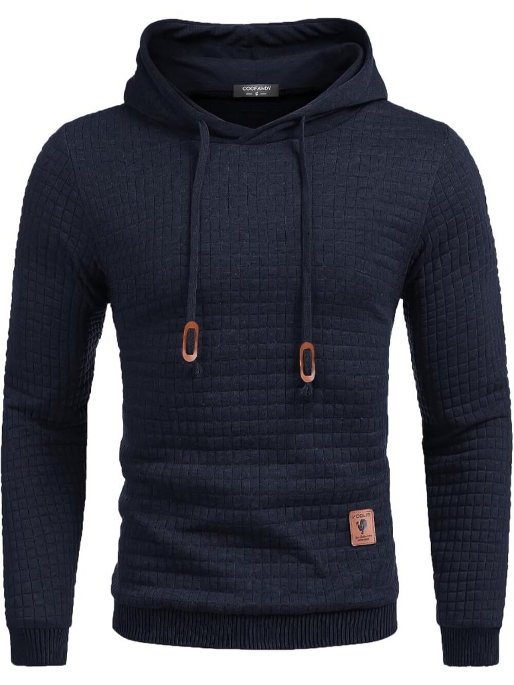 Coofandy Men's Navy Blue Long Sleeve Drawstring Waffle Knit Pullover Hoodies